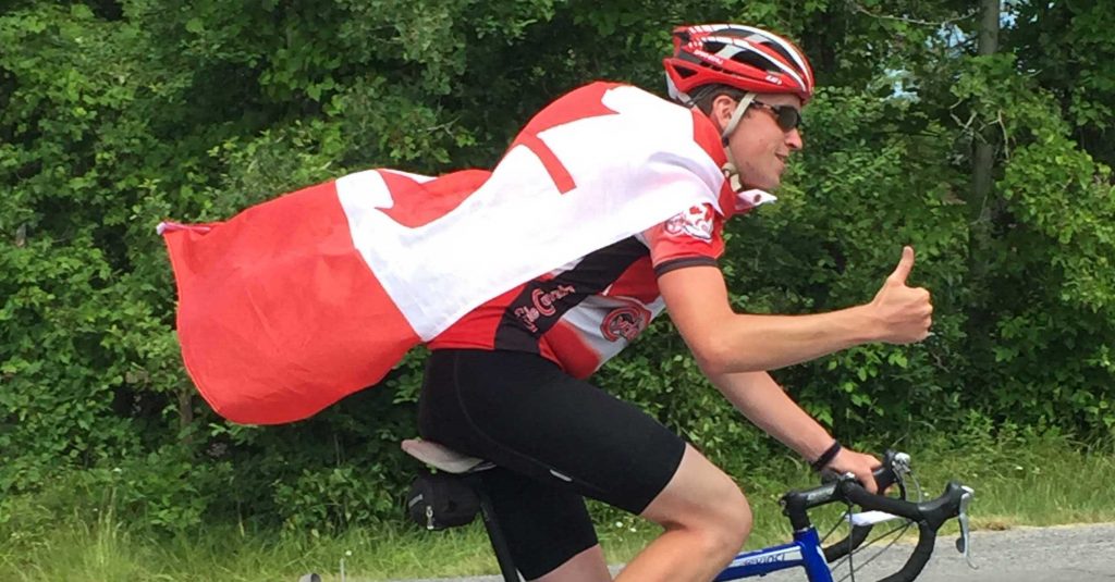 Adam Gibson on riding dress in Canadian flags